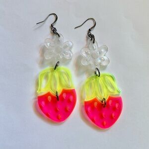 Acrylic Strawberry Flower bright neon earrings